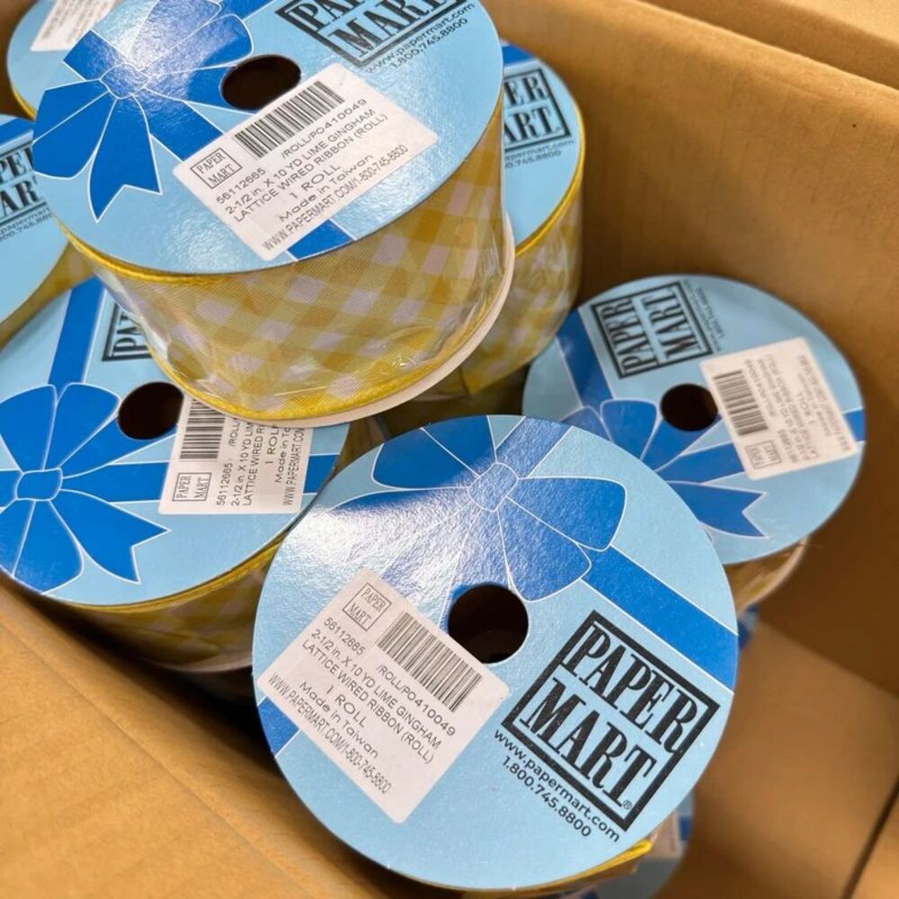 100 Yards Lime Gingham Lattice Wired Ribbon Yellow Craft Wreath DIY 5 Rolls New